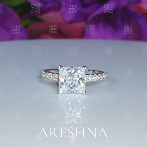 1.5ct Lab Diamond Princess Cut Engagement Ring - Picture 4 of 14